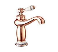 60102 Retro Bathroom Faucet Dual Temperature Mixer Tap Ceramic Valve Core Blue-White Porcelain Handle Eco-Friendly Water Saver Rose Gold Finish