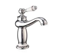 60102 Retro Bathroom Faucet Dual-Temperature Sink Mixer Tap Ceramic Valve Core Blue-White Porcelain Handle Eco-Friendly Water Saving Silver Finish