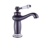 60102 Retro Bathroom Sink Faucet Dual Temperature Mixer Ceramic Valve Core Blue-White Porcelain Handle Water-Saving Eco-Friendly Design Black Finish