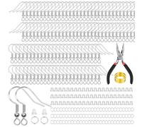 602 Pcs Earring Making Kit, 925 Silver Hypoallergenic Earring Hooks for Jewellery Making, Ear Wires Fish Hook with 200 Jump Rings, 300 Clear Backs and Pliers Tools, Jewelry Making Supplies for DIY