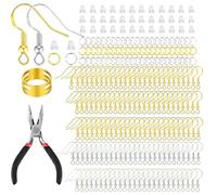 602 Pcs Earring Making Kit, Earring Hooks for Jewellery Making Gold Silver Jewellery Hook Earrings Make Set, with Hooks, Jump Rings, Clear Ear Stoppers and Pliers Jewelry Supplies for DIY