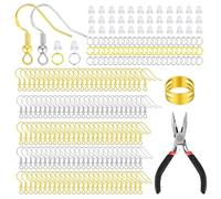 602 Pcs Earring Making Supplies, 925 Hypoallergenic Silver and Gold Plated Earring Hooks, Jewellery Making Supplies with 100 Fish Hooks, 200 Metal Jump Rings, 300 Clear Silicone Backs Stoppers for DIY