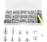 603Pcs Punk Spikes and Studs Kit, Silver Zinc Alloy Metal Cone Spikes Rivets Assortment with Tools, DIY Leather Craft Clothing Decor Studs for Jacket Shoes Belts Bags