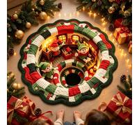 60Cm 2D Flat Christmas Elf House Round Rug, Vortex Visual Effect Floor Mat, Non Slip Soft Carpet For Xmas Indoor Home Decor