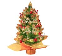 60cm/2ft Mini Christmas Tree with Lights, Artificial Tabletop Christmas Tree with Ball Ornaments, Silver Fawn & Red Berries, Small Xmas Trees for Christmas Home Office Table Decorations
