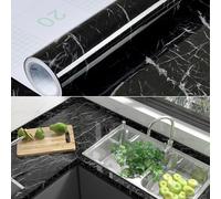 60cm×5m, Gloss Black Marble Vinyl Wrap for Kitchen Worktop, Black Sticky Back Plastic Roll, Heat-Resistant Durable Worktop Vinyl Covering, Marble Wallpaper Contact Paper Self Adhesive Wallpaper