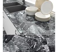 60cm×5m, Grey Marble Sticky Back Plastic Roll, Marble Vinyl Wrap for Kitchen Worktop, Heat-Resistant Furniture Makeover Worktop Vinyl Covering, Glossy Furniture Stickers Contact Paper Self Adhesive
