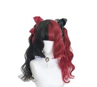 60cm/65cm Lolita Ombre Black Mixed Red Heat Resistant Bangs Synthetic Cute Cosplay Wig+ Wig Cap A120 curly