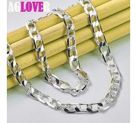 (60cm) 925 Sterling Silver 8mm Flat Side Chain 16/18/20/22/24 Inch Necklace Jewelry