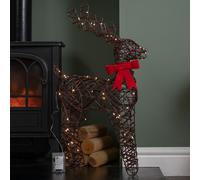 60cm Battery Operated Light up Christmas Reindeer with Red Bow & Warm White LEDs