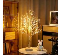 60cm Birch Twig Tree with 144 Warm White LED Lights, Battery Operated or USB Plug-in, Auto-Off Timer, Birch Tree with Lights, Easter Tabletop Centerpiece Decoration for Easter Home Party Wedding