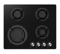 60cm Black 4 Burner Gas on Glass Hob with Cast Iron Supports