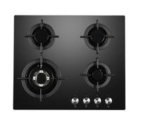 60cm Black 4 Burner Gas on Glass Hob with Wok Burner