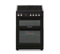 Cookology CFDO600BK 60cm Wide, 86 Litre Capacity Freestanding Electric Double Cooker Fan Oven with Ceramic Top 4 Cooking Zone Hob and - in Black
