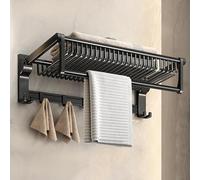 60cm Black Towel Rail Holder Luxury Wall Mounted Rack Shelf With Mesh Bathroom Adjust for Bathroom Kitchen Office