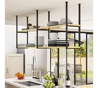 60cm Ceiling Mount Floating Kitchen Shelf Wooden Wall Storage Rack for Spices Pots & Pans Under Counter Hanging Shelf for nized Kitchen Space (60x30x80cm)