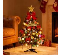 60cm Christmas Tree with Lights, Pre Lit Pop Up Christmas Tree, Small Pre Lit Xmas Tree with Lights Star Ornament, Artificial Christmas Tree, 2ft Pop Up Xmas Tree for Christmas Party Decoration