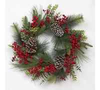 Red Berry & Pine Cone Wreath-60cm Shatchi Green One Size