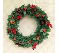 60CM Christmas Wreath Door Hanging with Frost Wreath Natural Pine Cones Berries Decorative Christmas Garland