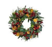 60cm Christmas Wreath for Front Door with Artificial Foliage Orange Slices, Berries, Eucalyptus Rattan Balls Ornaments, Wall Fireplace Indoor Outdoor Xmas Holiday Decorations