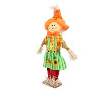60cm Cute Autumn Scarecrow with Smile, Standing Scarecrow Pole, Garden for Fall, Autumn, Thanksgiving (Women Skirt Standing Style)