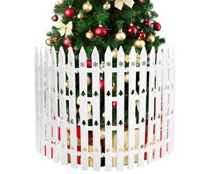 60cm Extra Tall Christmas Tree Fence,24PCS White Plastic Fence Panels with Tree Patterns,Christmas Tree Protector from Dogs,Cats,Kids,Decorative Xmas Tree Guard