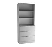 Urbn-Living Urbnliving Height 180Cm Grey Drawers & Grey Bookcase 60Cm Width 3 Tier Wooden Storage Chest Cabinet & Display Bookcase Shelving