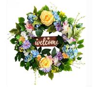 60Cm Handcrafted Welcome Wreath With Peony Rose & Hydrangea Blooms, Artificial Floral Hanging Ornament For Front Door, Porch And Indoor Wall Seasonal Home Decor(A)