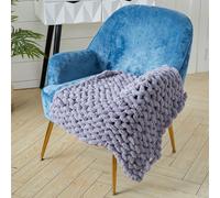 (60cm L x 60cm W) Grey Hand-Woven Throw Cozy Chenille Blanket for Couch and Bed