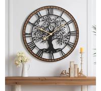60cm Large Tree of Life Wall Clock - Oversized Metal & Wooden Wall Clock with Silent Quartz Movement - Decorative Non-Ticking Battery Operated Clock for Living Room, Bedroom, Kitchen & Office