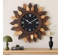 60cm Large Wooden Wall Clock - Oversized Sunburst Wall Clock for Living Room, Bedroom, Kitchen & Office - Silent Battery Operated Decorative Design