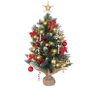 60cm Mini Christmas Tree with LED Lights,Prelit Artificial Tabletop Christmas Tree with Tree Topper Star,Baubles Ball Ornaments,Tree Skirt for Christmas Home Kitchen Dining Table Decor (Green B)