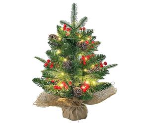 60cm Mini Christmas Tree with LED Lights,Prelit Artificial Tabletop Christmas Tree with Tree Topper Star,Baubles Ball Ornaments,Tree Skirt for Christmas Home Kitchen Dining Table Decor (Green C)
