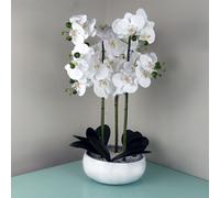 Orchid Artificial White Marble Effect Ceramic Planter Botanik