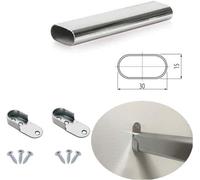 60Cm Oval Rail Wardrobe Polished Chrome Hanging Tube Metal Closet Organizer Cut To Size + End Supports And Screws By Mkgt