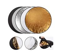 60cm Portable 5-in-1 Collapsible Light Reflector Studio Photography Multi Round Disc Light Reflector, Translucent, Silver, Gold, White, and Black