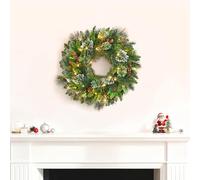60cm Pre-Lit Christmas Wreath for Front Door with 50 Warm White LED Lights | Artificial Christmas Door Wreath, Frosted Pinecones & Berries | Outdoor & Indoor Xmas Decorations