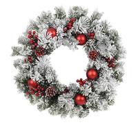 60cm Pre-Lit Christmas Wreath Red Baubles Berries Pine Cones Foliage Indoor Outdoor Battery Operated