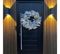 60cm Premium Mixed branch Pre-Lit Snow Flocked Christmas Wreath - with timer