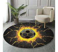 60Cm Round Area Rug,Realistic Cracked Wall Floor Rug, Machine Washable Abstract Soccer Ball Pattern Carpet Floor Mat,Non Slip Soft Circle Carpet For Bedroom Living Room Home Decor,Yellow Black