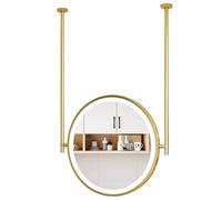 60CM Round LED Bathroom Mirror with Lighting Wall-Mounted Decorative Makeup Mirror for Living Room Floating Double Rod Design 23.6 Inch Home Decor
