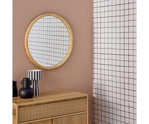 60Cm Round Pine Wooden Mirror Natural - Sweeek