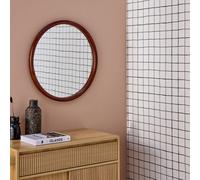 60Cm Round Pine Wooden Mirror Walnut - Sweeek
