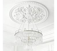 60Cm Round Pu Ceiling Medallion Floral Carved Chandelier Base White Decor for Living Room Bedroom Dining Area Elegant for French Style