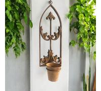 60Cm Rusty Wall Mirror With Single Planter