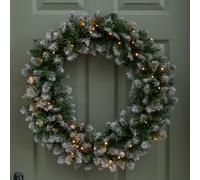 60cm Snow Tipped Christmas Wreath with 50 Warm White LEDs and 160 Bullet Tips