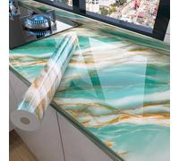 60cm Wide Glossy Marble Contact Paper - Waterproof Self-Adhesive Vinyl Wallpaper Peel and Stick Wall Stickers for Kitchen & Bathroom Countertops (Green2 60x1200CM)