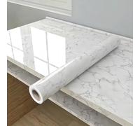 60cm Wide Glossy White Marble Contact Paper - Waterproof Self-Adhesive Wallpaper Peel and Stick Vinyl Roll for Kitchen & Bathroom Countertops (60×1200CM)