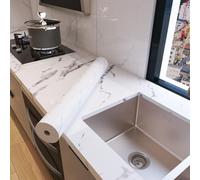 60cm Wide Glossy White Marble Contact Paper - Waterproof Self-Adhesive Wallpaper Peel and Stick Vinyl Roll for Kitchen Countertops Bathroom Decor 60x1200CM