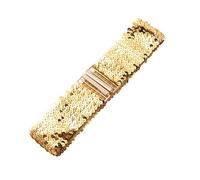 60cm Wide Sequin Stretch Belt Gold Buckle Disc Glitter Elastic Stretchy Waistband Dress Accessories for Women for Clothing and Style